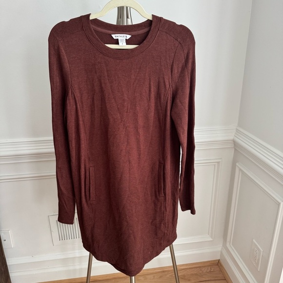 Athleta Balance Sweatshirt Dress in Mahogamy Heather Brown Small - Picture 3 of 7